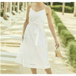 NWT Lilly Pulitzer Pier Midi Skirt White Cotton Eyelet High Rise Pockets Size 8